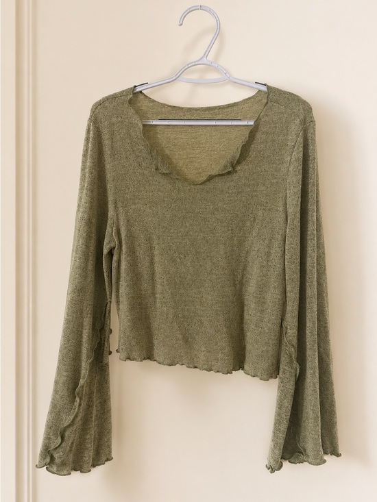 Tops - Olive Green Buttery Soft Bell Sleeve Lettuce Hem Top